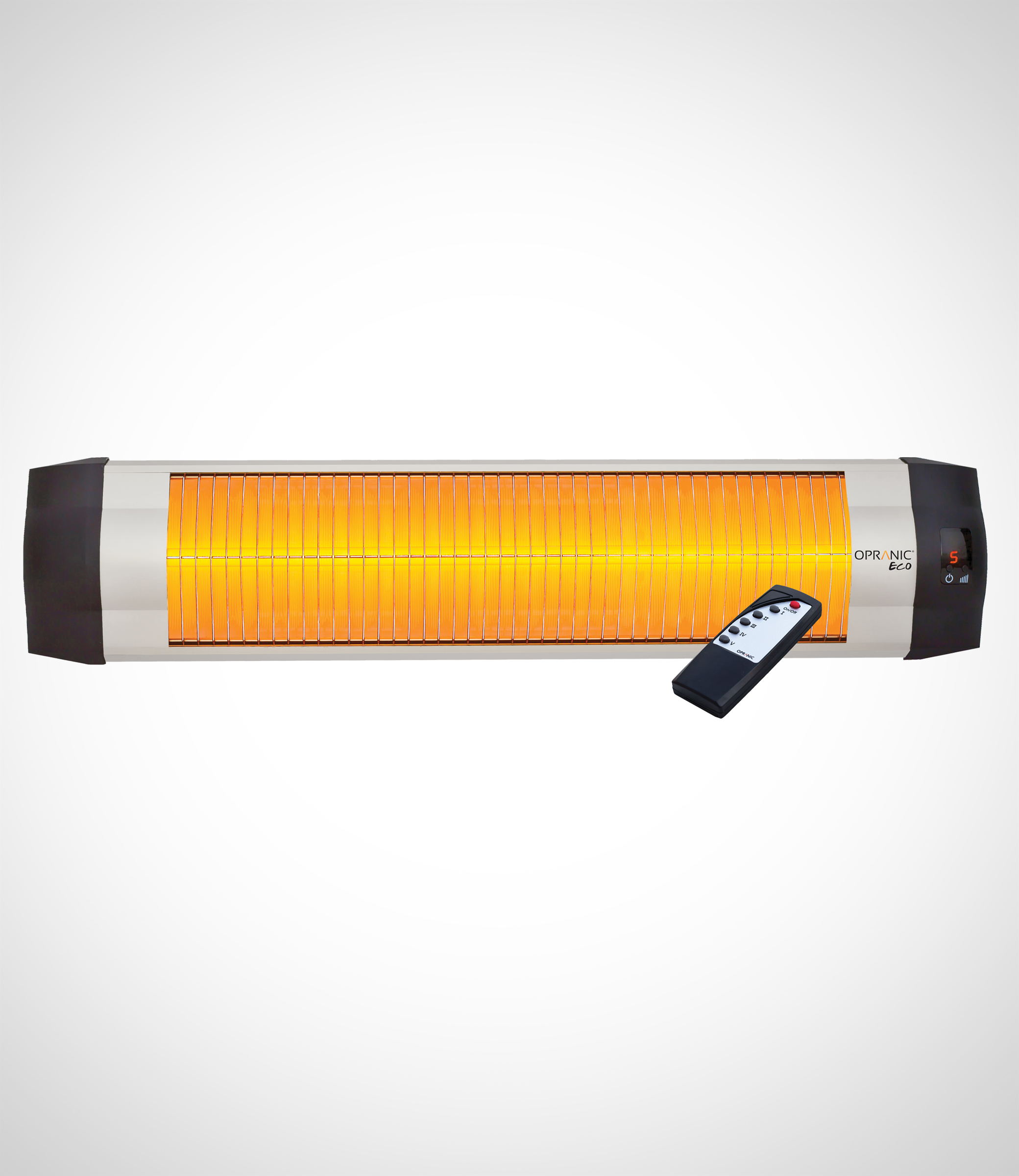OPRANIC ECO23R, Calefactor de pared para terraza, 2300W, Mando a distancia, IP34, Plata