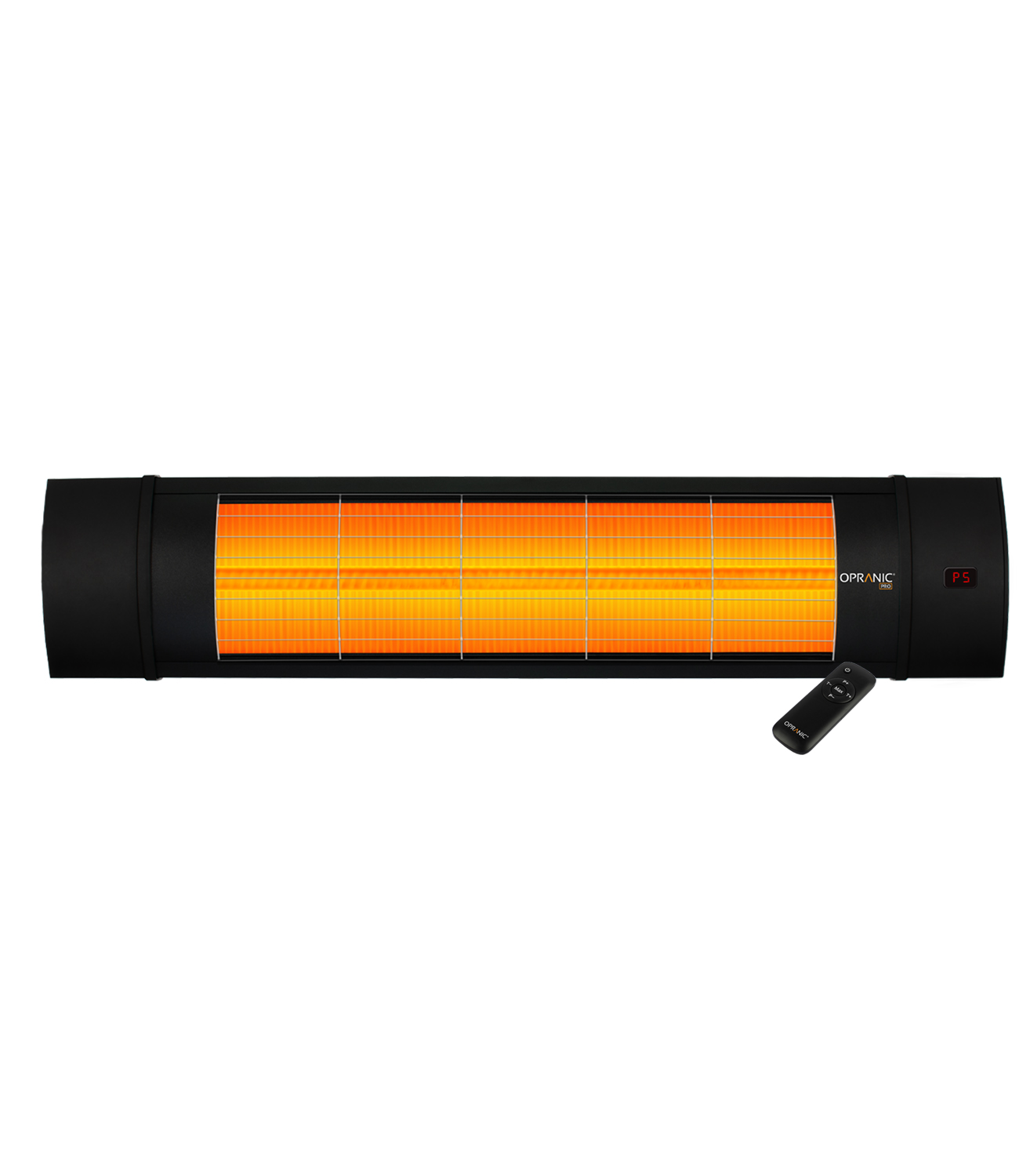 Calefactor de pared para terrazas OPRANIC PRO V70R 2300W, IR-X Carbon Black, IP65, mando a distancia, temporizador