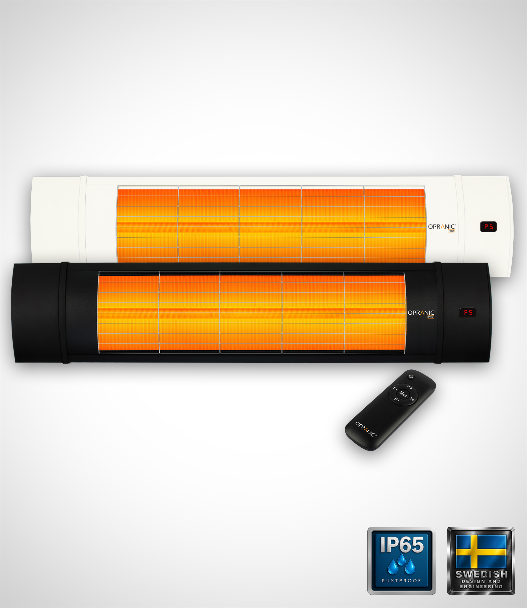 OPRANIC PRO V70R Väggmonterad terrassvärmare 2300W, IR-X Carbon Black, IP65, fjärrkontroll, timer