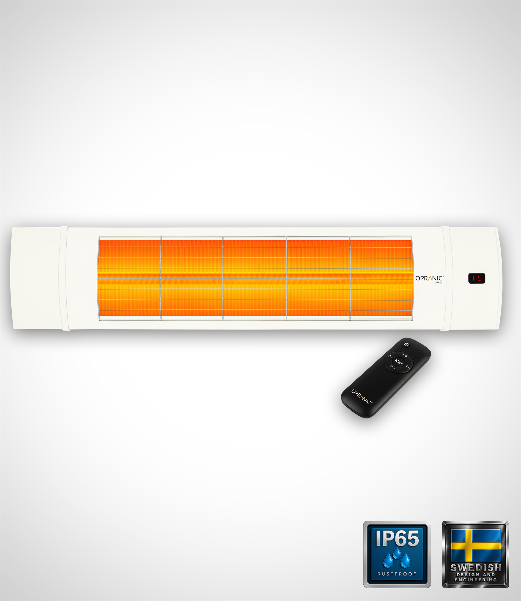 OPRANIC PRO V70R Väggmonterad terrassvärmare 2300W, IR-X Carbon Black, IP65, fjärrkontroll, timer