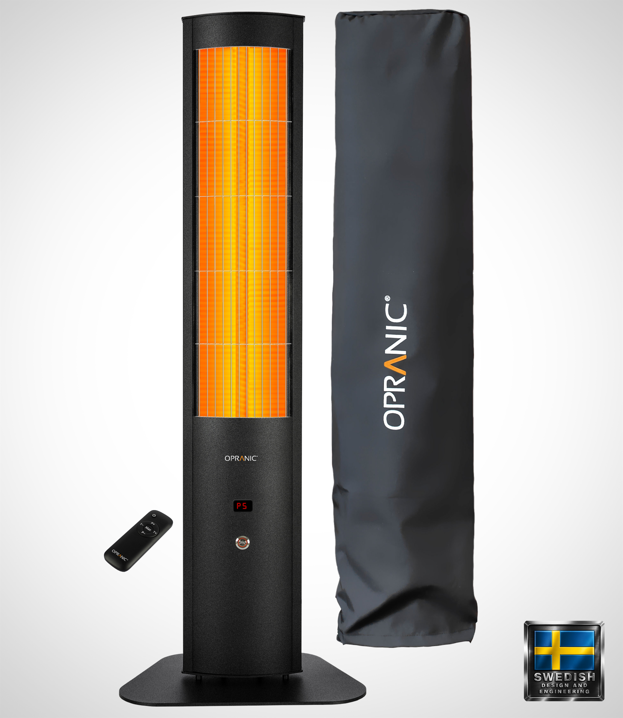 OPRANIC THOR S70R Portabel terrassvärmare 2300W, IR-X Carbon Black, IP65, fjärrkontroll, timer