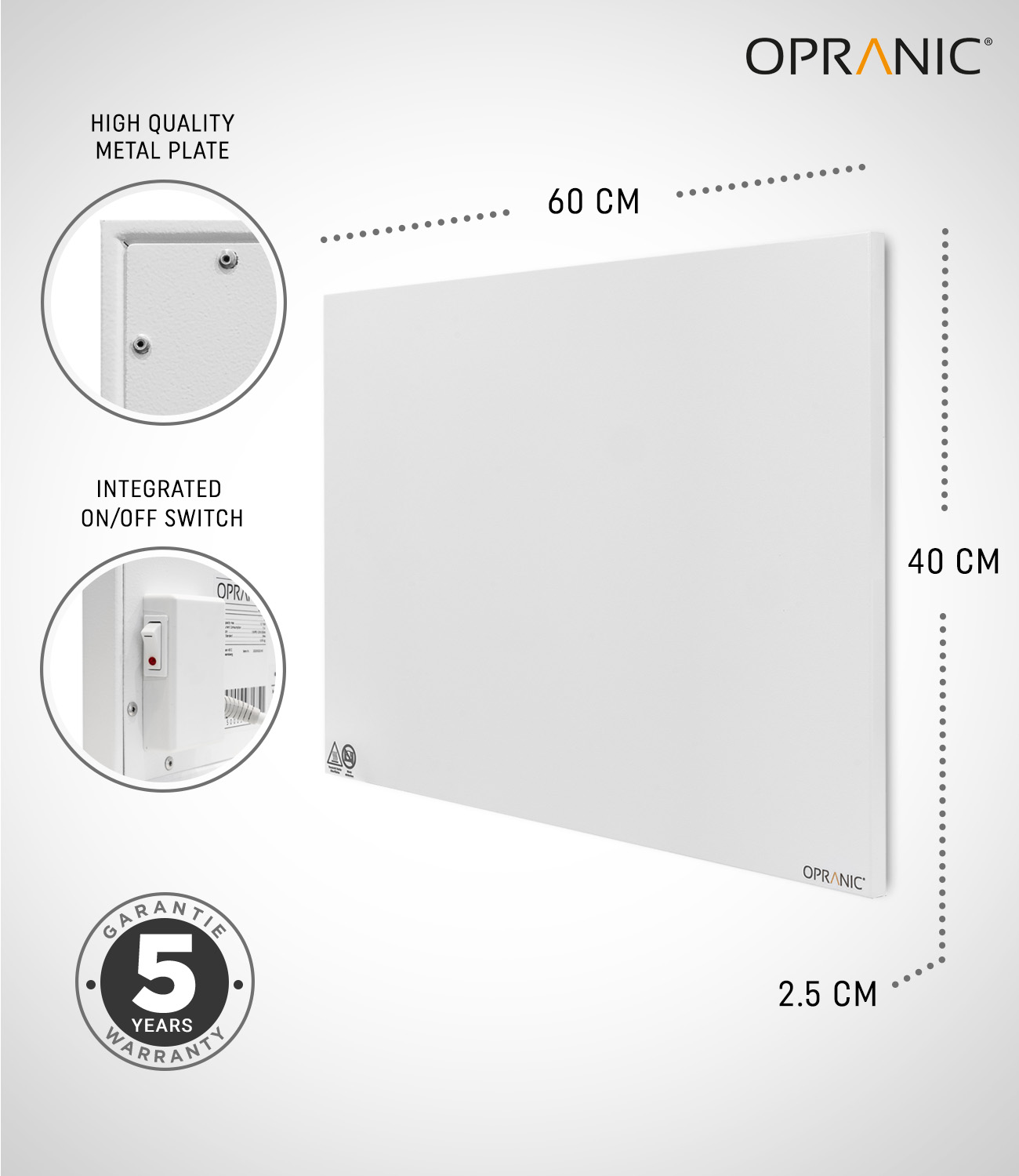 OPRANIC P5 Infravärmepanel för metall 300W – 900W