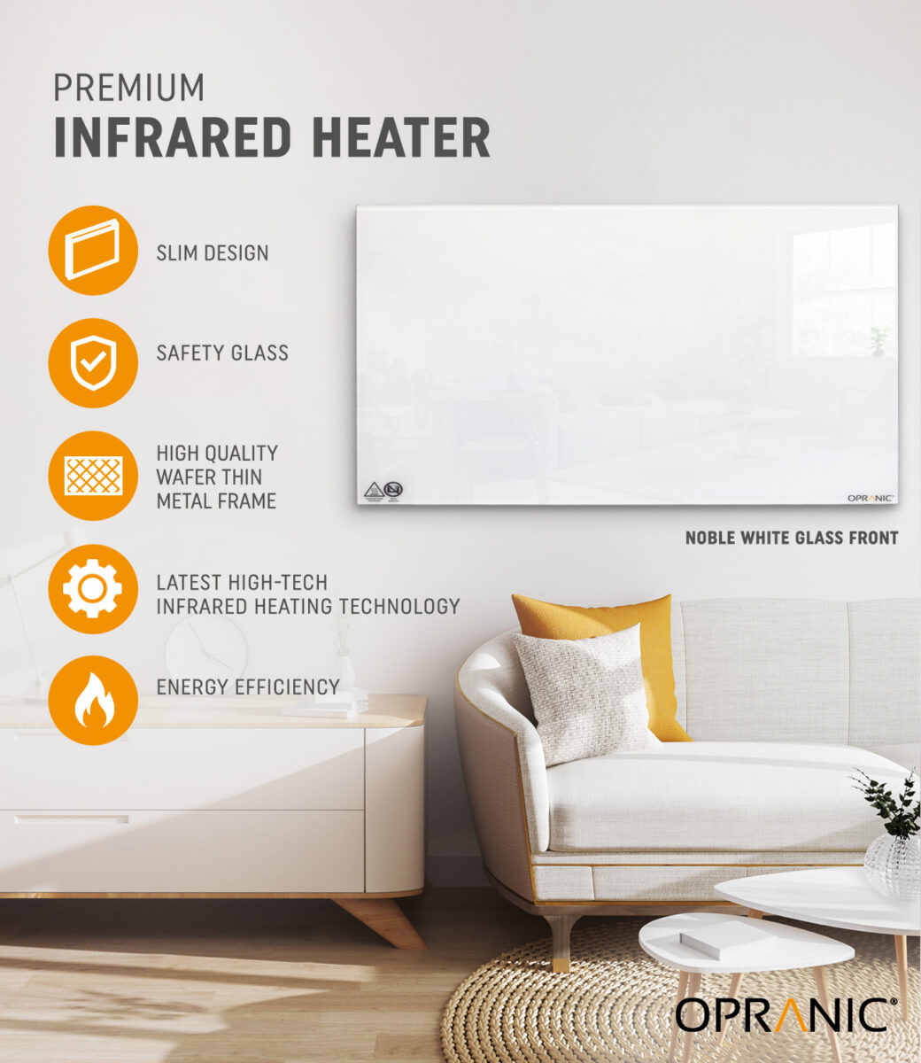 Opranic P7 Glass infravärmepanel 450W svart med härdat glas väggmonterad ultratunn 2,5 cm IP44