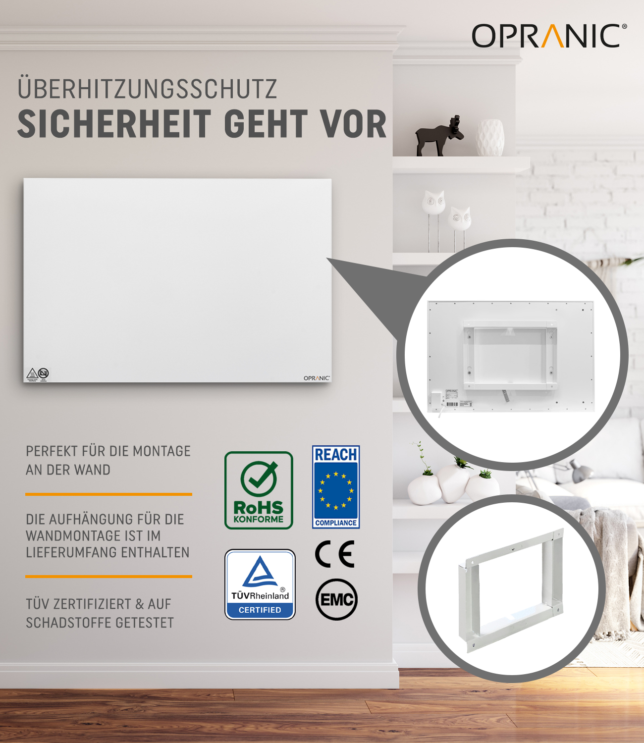 Opranic P5 Metall-Infrarotheizung arbeitet mit dunkler Infrarot-Heiztechnologie.