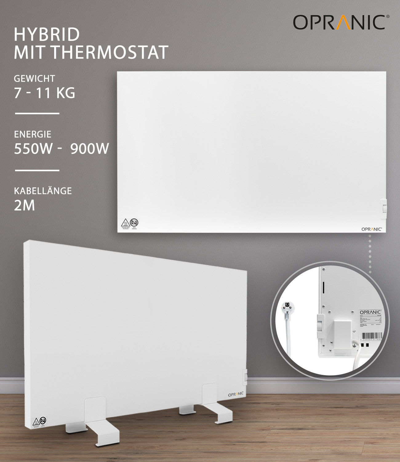 Opranic P6 Hybrid Infrared Panel Heater mounted on a wall