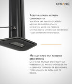 Detail van de Opranic Thor S70 infraroodverwarmer met roestvrijstalen componenten en rubberen beschermde basis.