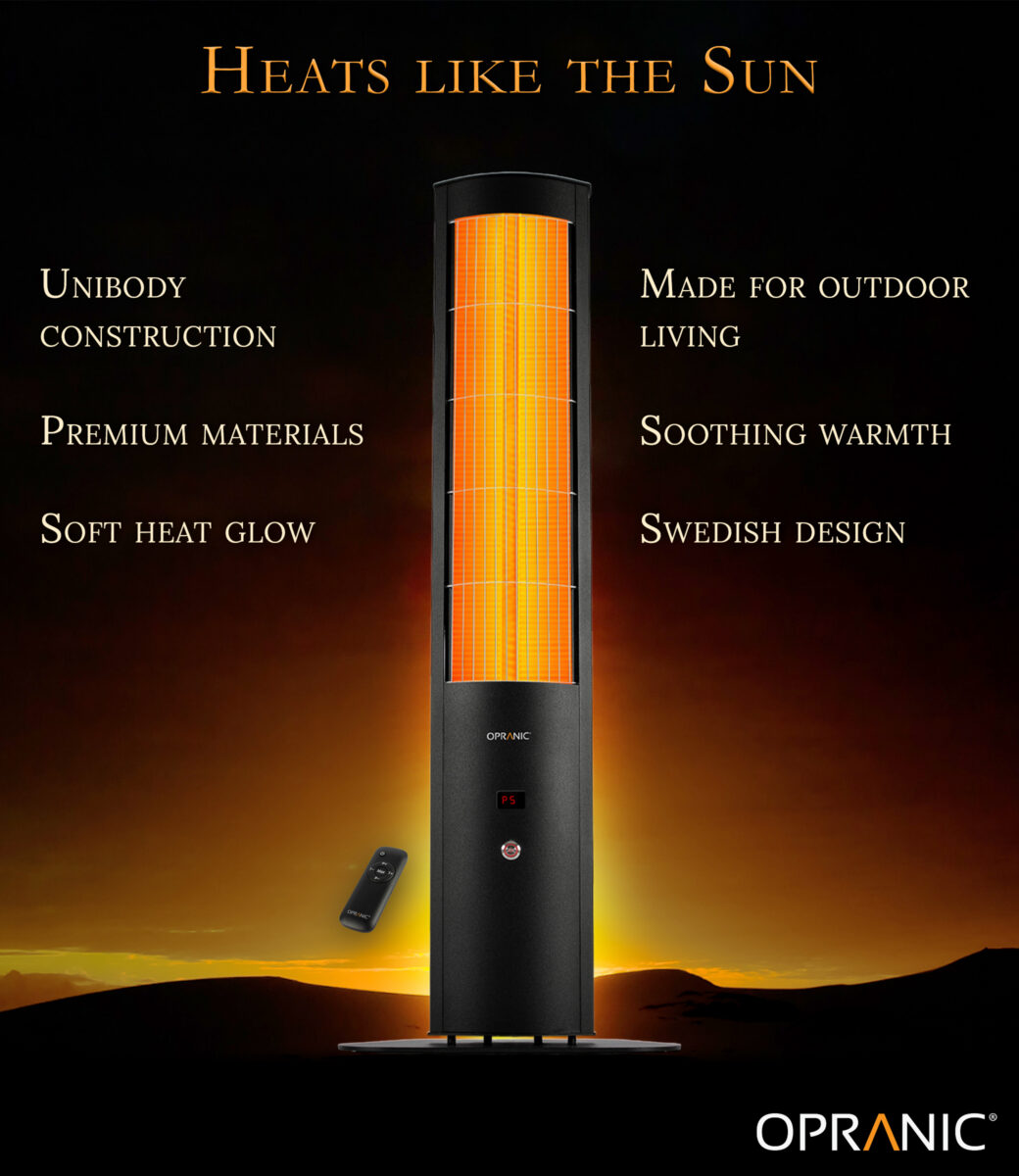 Opranic Thor S70 heater glowing in the evening