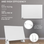 Opranic P5 infravärmepanel i vitt, 300 till 900 W, vägg- eller takmonterad, med handdukshållare och mobilt ställ som tillval.