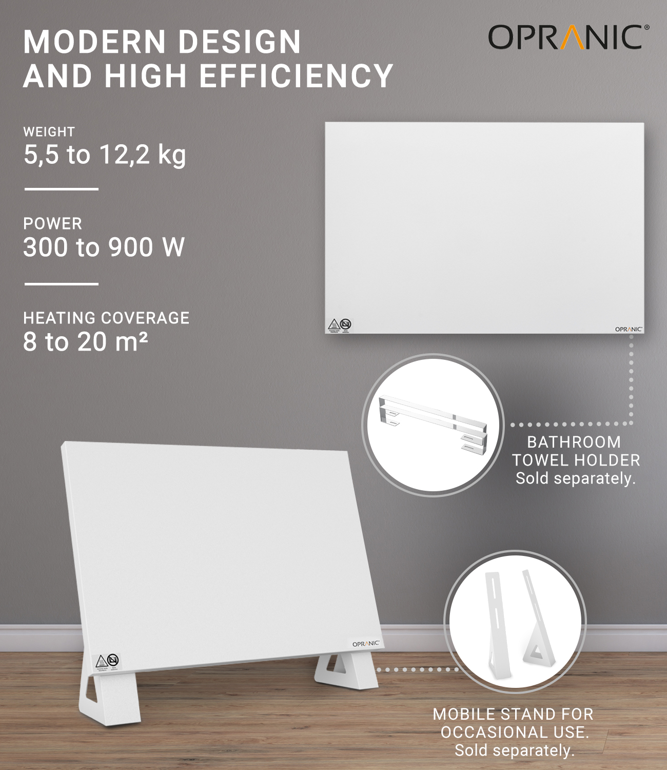 OPRANIC P5 Metal Infrared Panel Heater 300W – 900W
