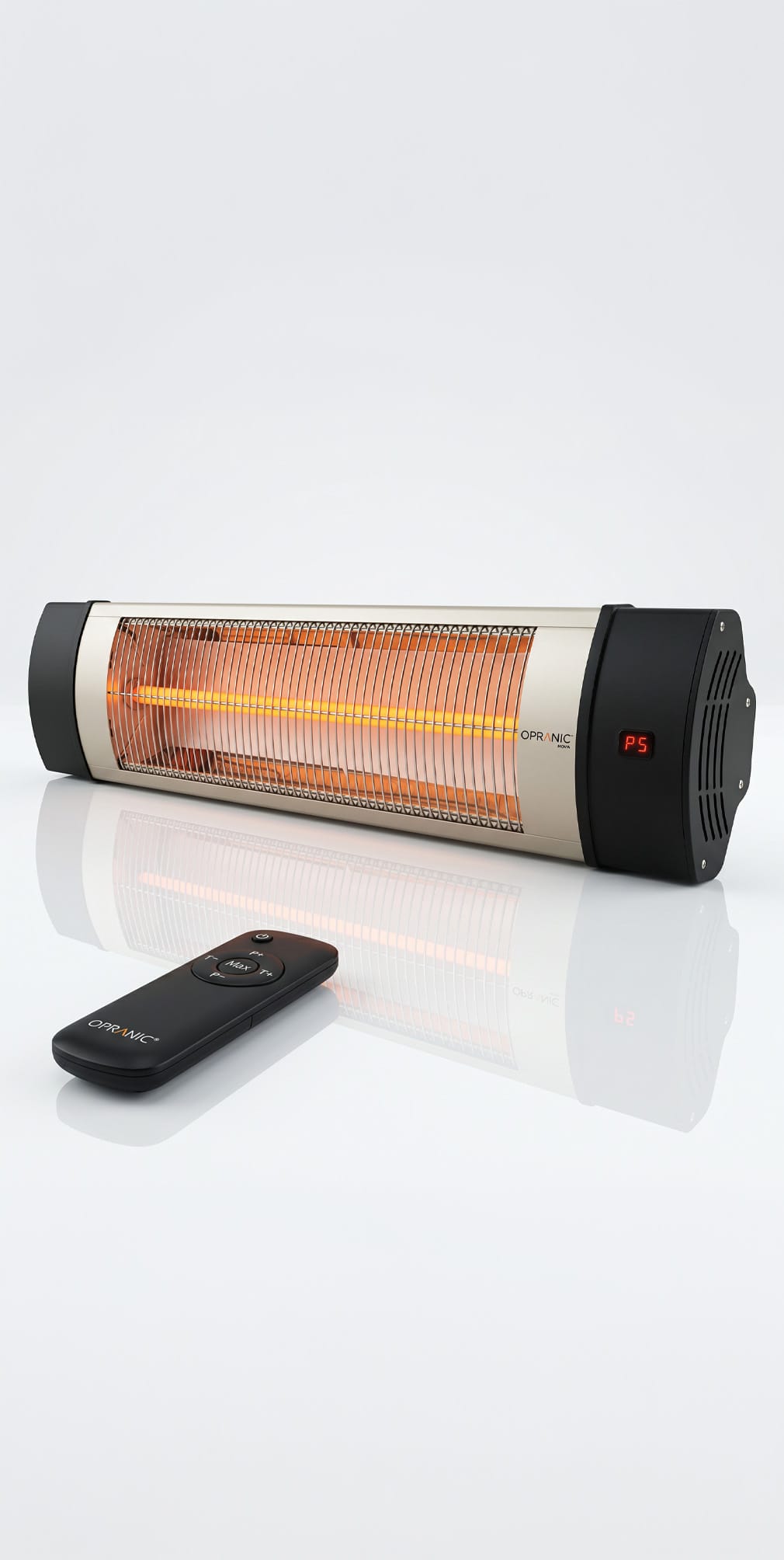 Opranic NOVA V50 väggmonterad infravärmare utomhus i champagne anodiserad aluminium för hemmabruk