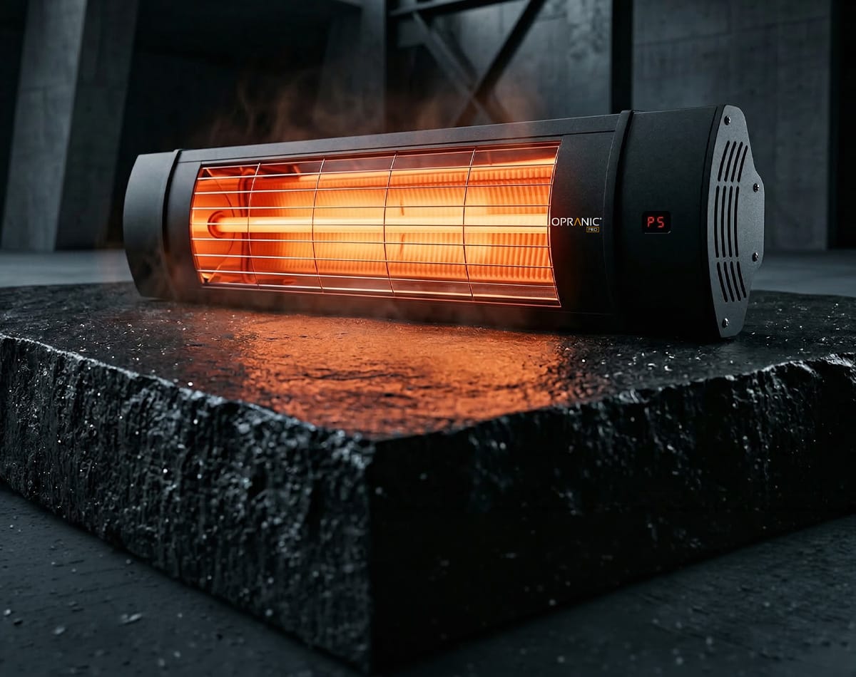 Opranic PRO V70R med glödande IR-X Carbon Black, infravärme där 96 procent av elen blir till värme