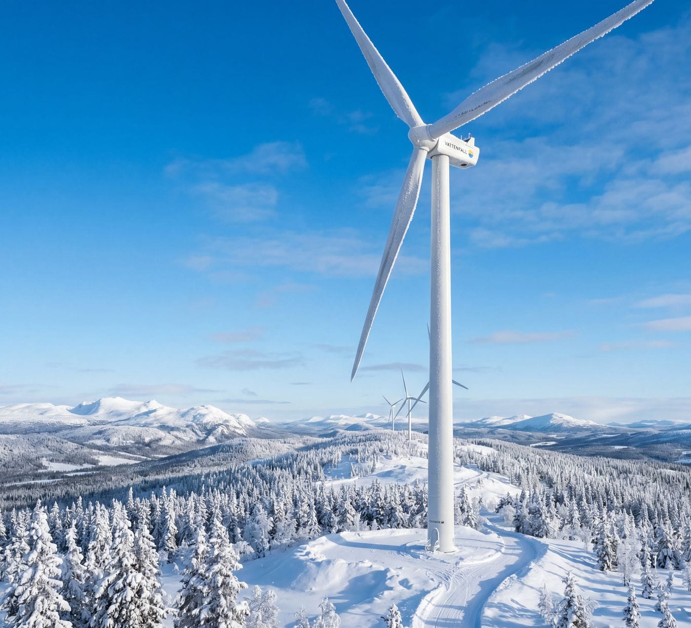 Aerogenerador en un paisaje nevado